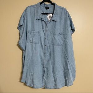 Torrid Chambray Top Cap Sleeve Button Up Denim Shirt Blouse 4X